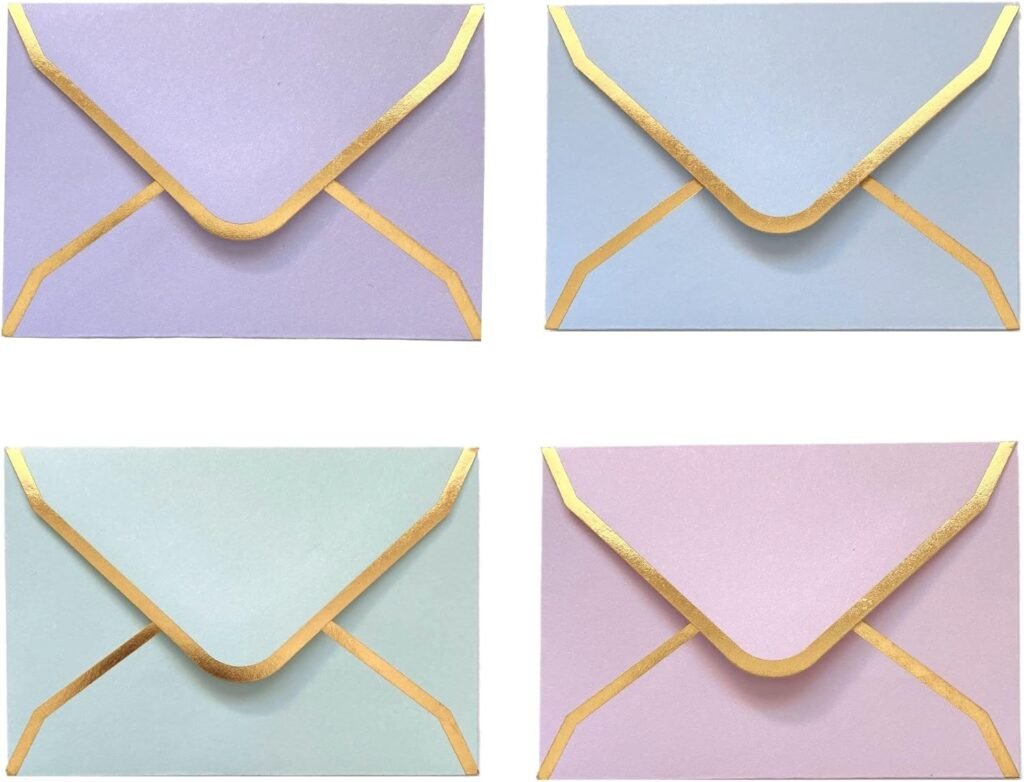 Heavy Duty Gift Card Envelopes - 48 PK - Mini Envelopes with Gold Border, Small Envelope Assorted Color for Note Cards Business Card Wedding 3.9 x 2.75 Inches