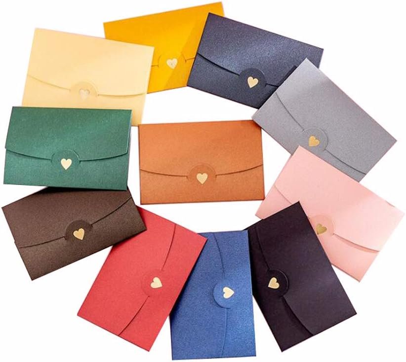 12Pcs Mini Gift Card Envelope Cute Envelopes Small Gift Card Holders Retro Gold Heart Fold Invitation Envelopes Love Letter Envelopes for Card Photo Wedding Birthday Party Gift Supplies (Color Random)