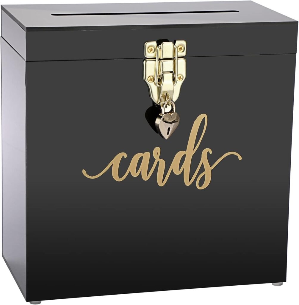 JUXYES Elegant Acrylic Wedding Card Box With Heart Lock, Large Modern Wedding Envelope Box Gift Card Holder Decorative Party Cards Wedding Cards Holder Money Box for Reception