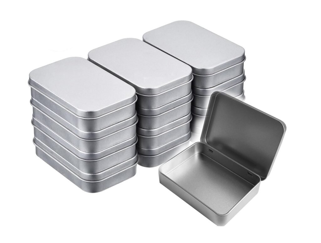 Walkingpround 12 Pack Empty Tin Box Storage Containers Metal Silver Rectangular for Candy Tins Gift Card Holder Box