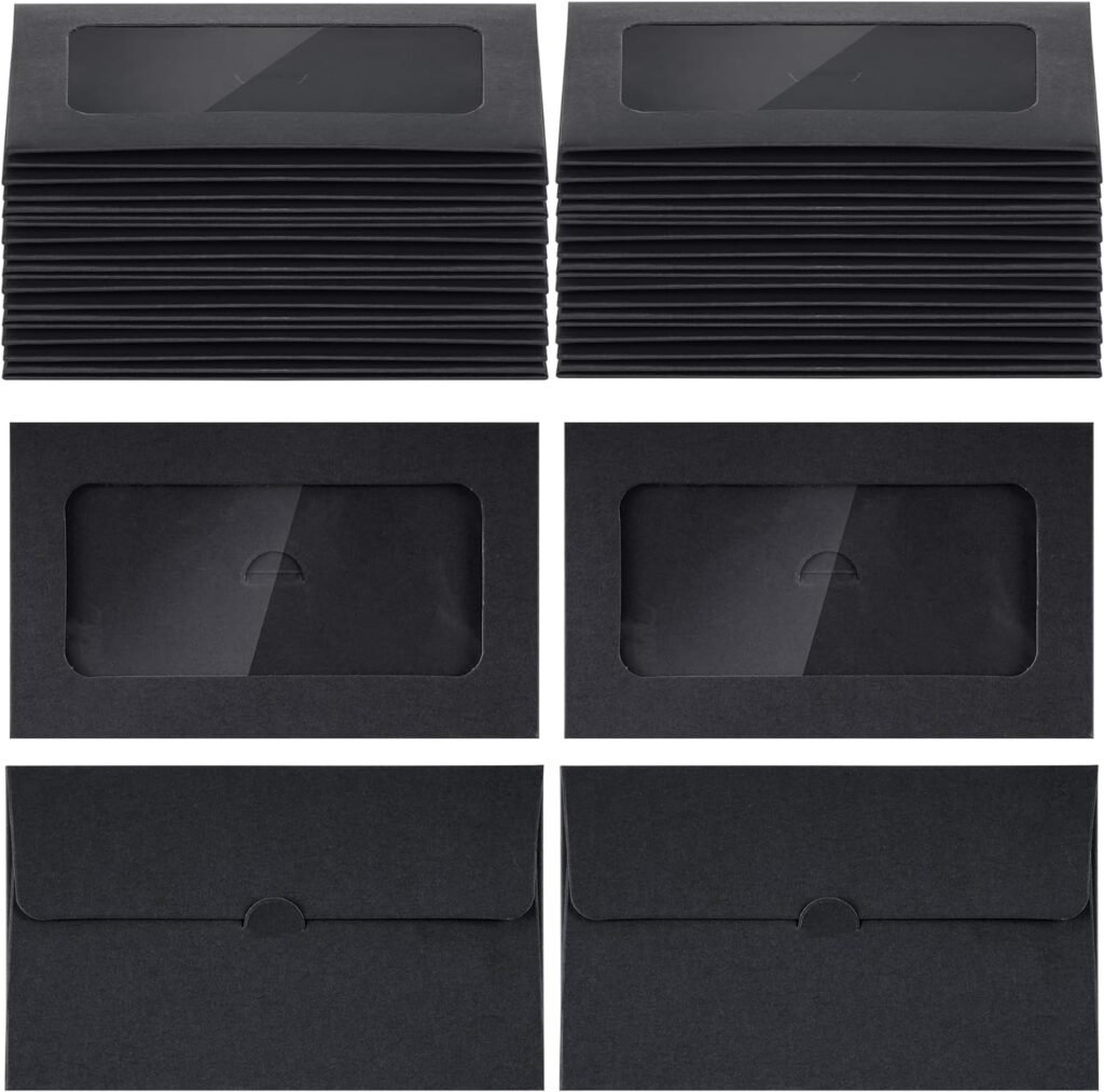 100pcs Black Gift Cards Envelopes Blank Gift Cards Sleeves Cards Holder Mini Small Envelopes with Windows for Business Gift Cards Christmas 4x2.4inch