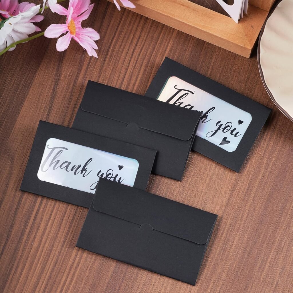 100pcs Black Gift Cards Envelopes Blank Gift Cards Sleeves Cards Holder Mini Small Envelopes with Windows for Business Gift Cards Christmas 4x2.4inch