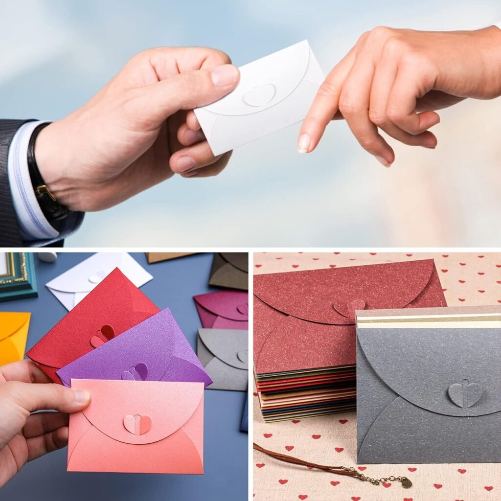 30 PCS Colored Gift Card Envelopes for Christmas, 2.7 x 3.9 inch Mini Envelope with Heart-shaped Clasp, Cute Pocket Envelopes for Business Card, Flower Cards