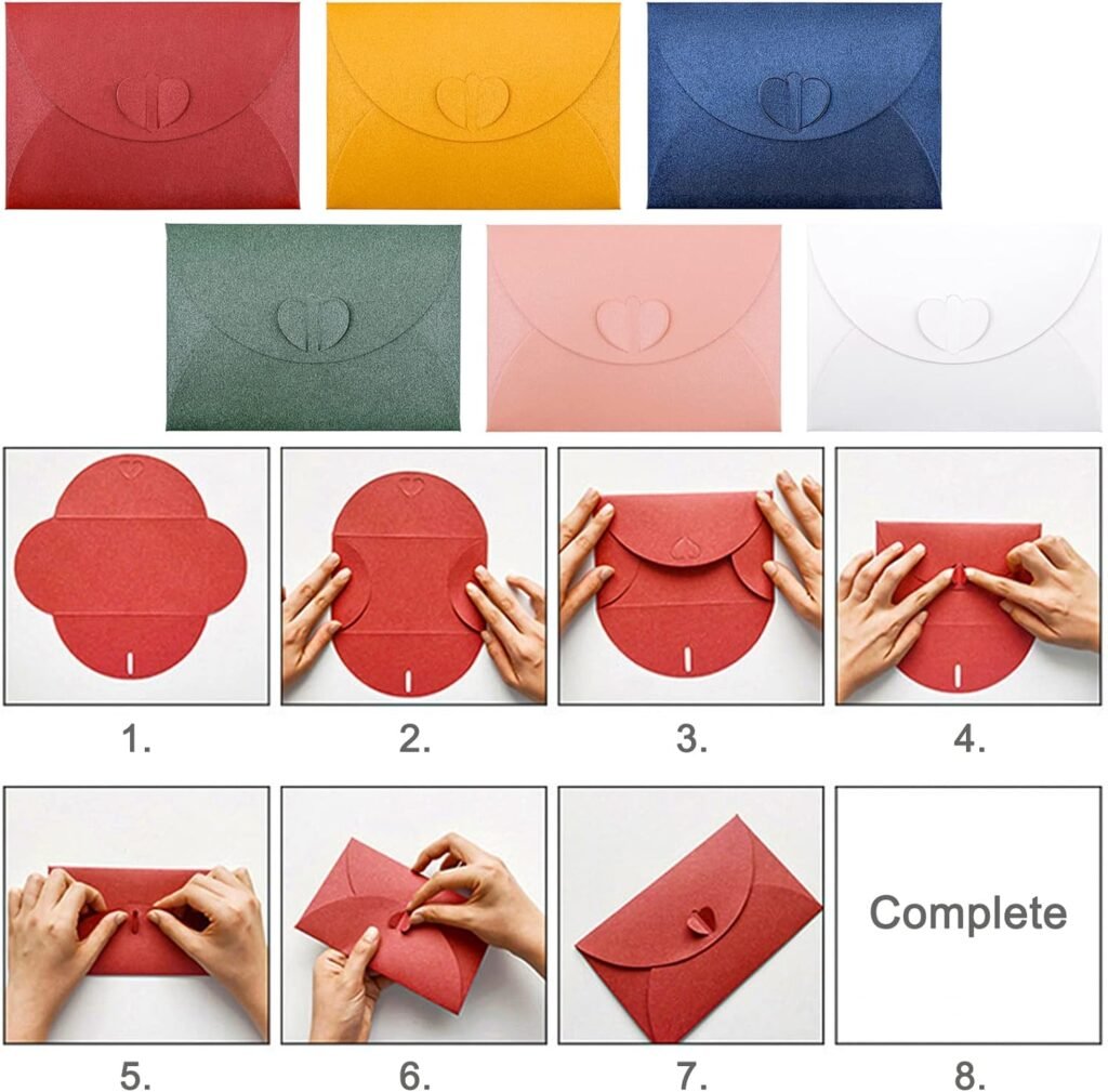 30 PCS Colored Gift Card Envelopes for Christmas, 2.7 x 3.9 inch Mini Envelope with Heart-shaped Clasp, Cute Pocket Envelopes for Business Card, Flower Cards