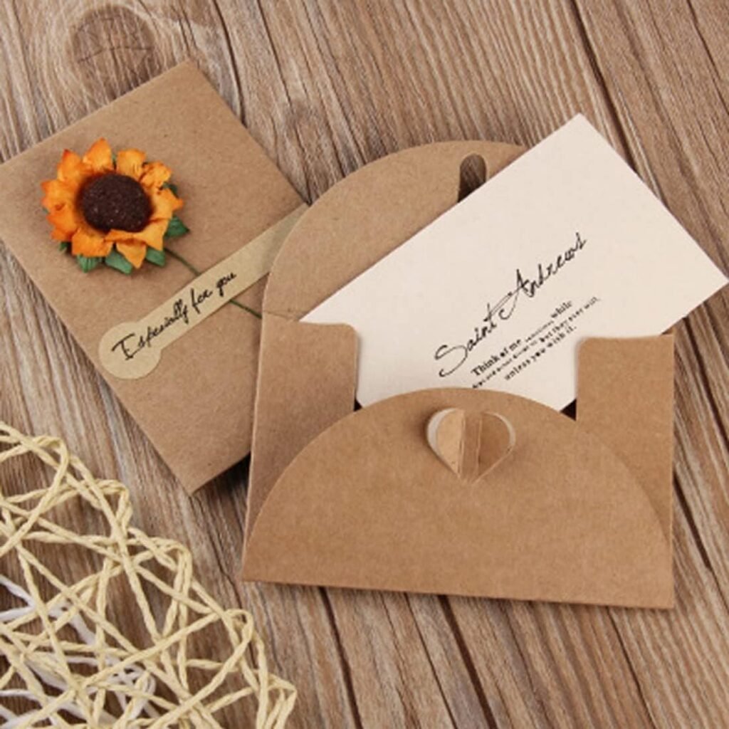 50 Pcs Gift Card Envelopes, 4 x 2.8 Inch Gift Card Holders, Mini Kraft Paper Envelopes with Heart Shaped Clasp for Gift Card, Note Cards, Business Card, Greeting Cards, Wedding and Party Invitation