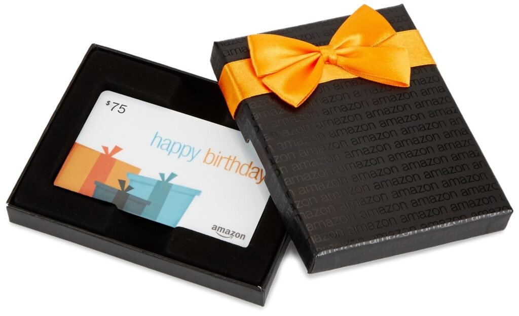 Amazon.com Gift Card in a Black Gift Box (Happy Birthday Card Design)