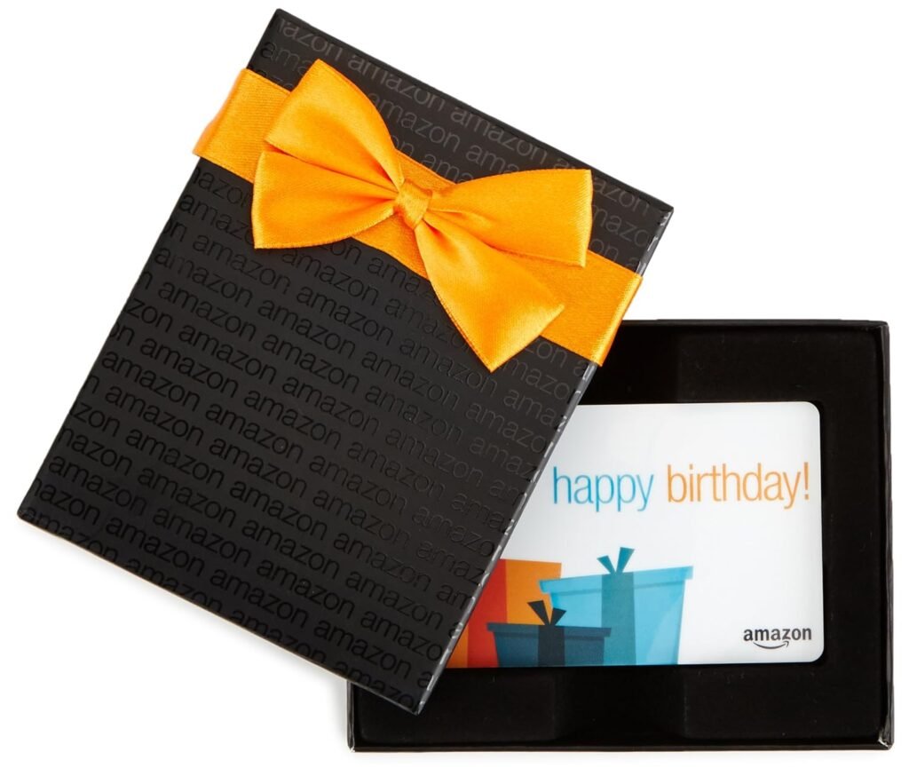 Amazon.com Gift Card in a Black Gift Box (Happy Birthday Card Design)