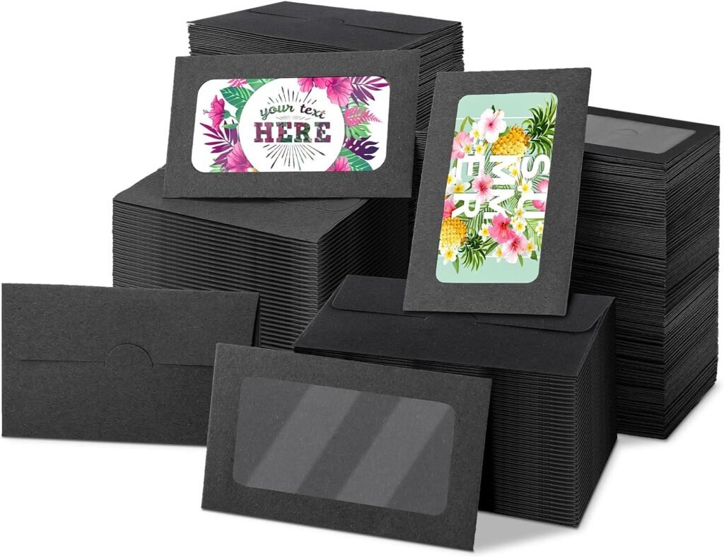 500 Pcs Window Gift Card Envelopes 3.9 x 2.4 Gift Card Sleeves Credit Card Size Envelopes Blank Business Invitation Card Envelopes Without Card for Wedding Graduation Party Gifts (Black)