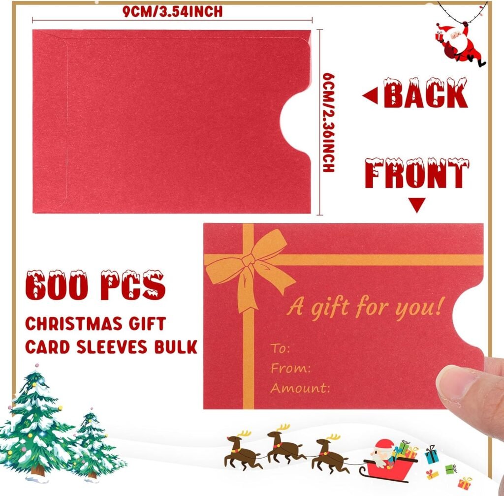 600 Pcs Christmas Gift Card Sleeves Bulk Gift Card Envelopes Gift Card Sleeves Paper Card Holder Hotel Key Credit Card Protector with Bow Pattern for Business, 3.5 x 2.4 Inches (Red, Green)