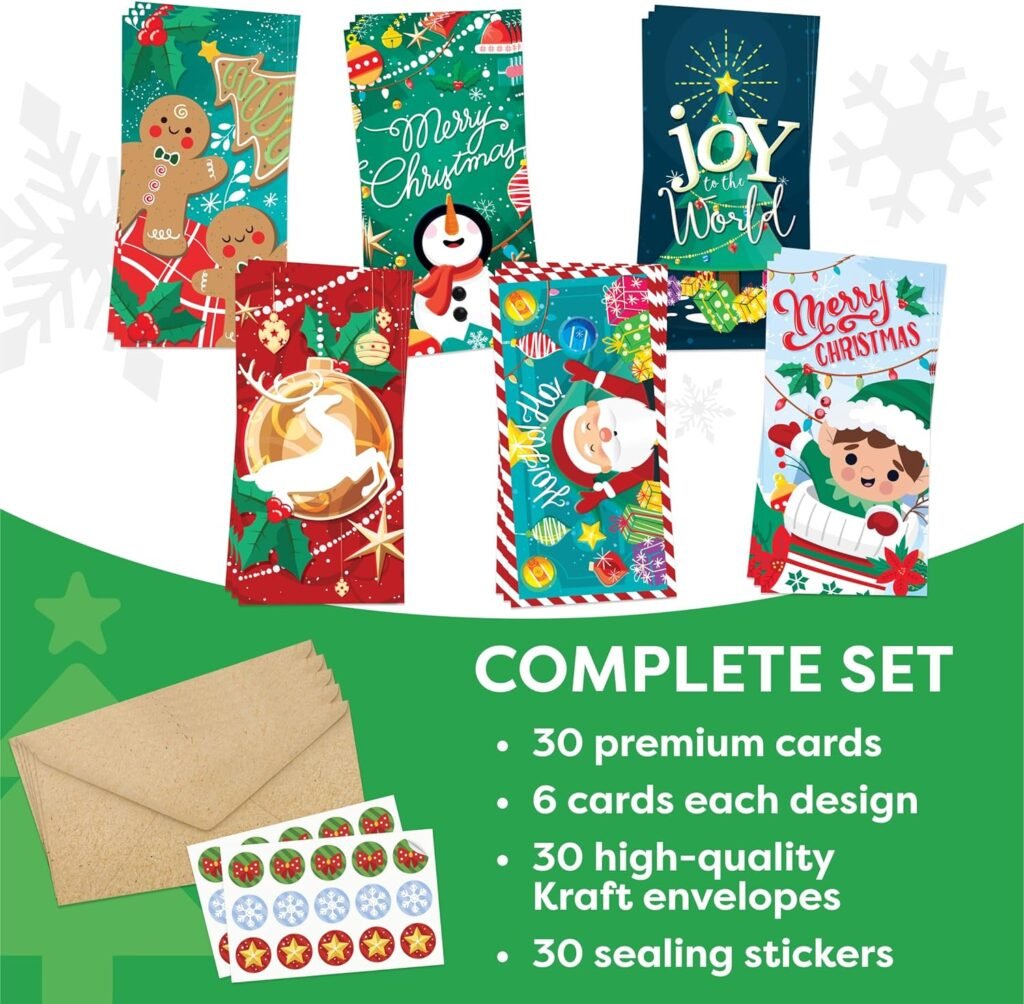 Christmas Money Card Holder Set - 30 Pack with Envelopes, Cash Gift Card Holders, Snow Festive Winter Holiday Box