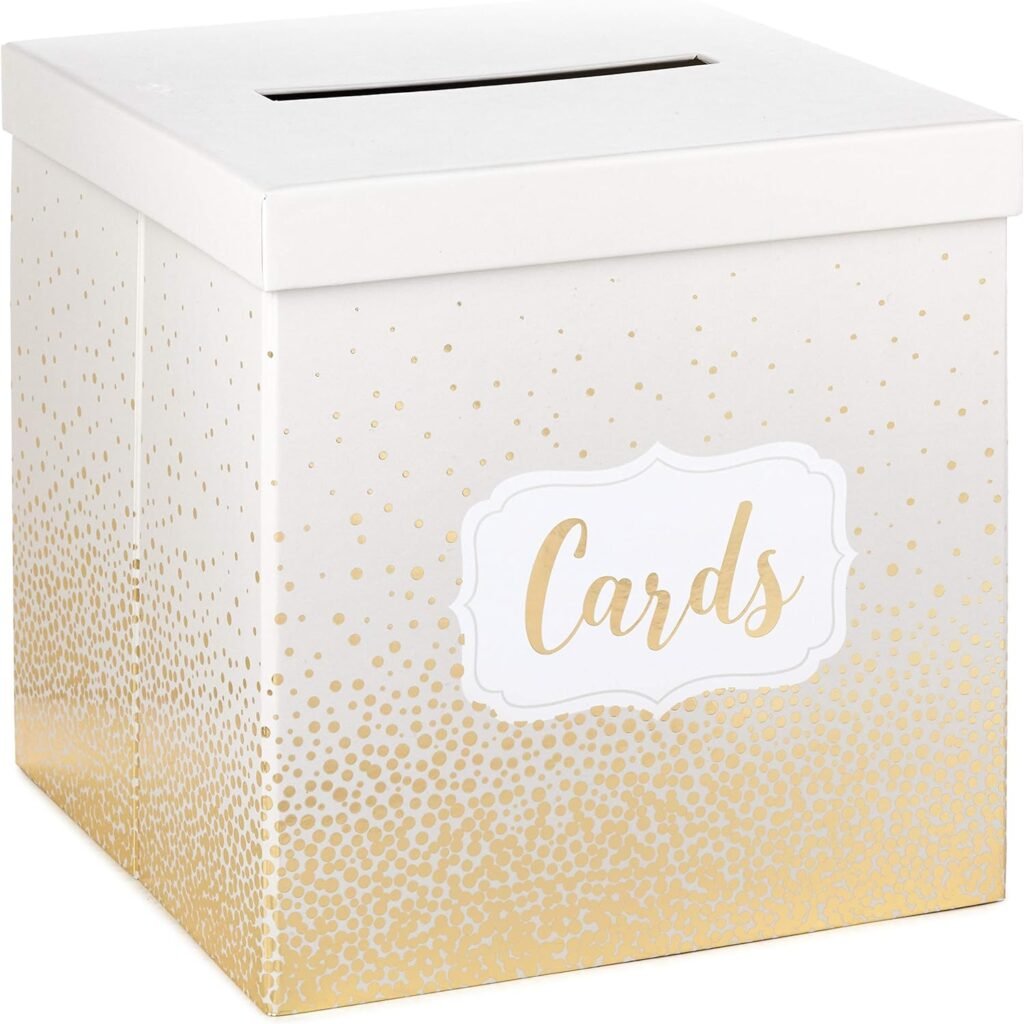 Hallmark 10 Elegant Card Receiving Box (Pearl and Gold Dots) for Weddings, Graduations, Retirements, Birthdays, Open Houses, Anniversaries