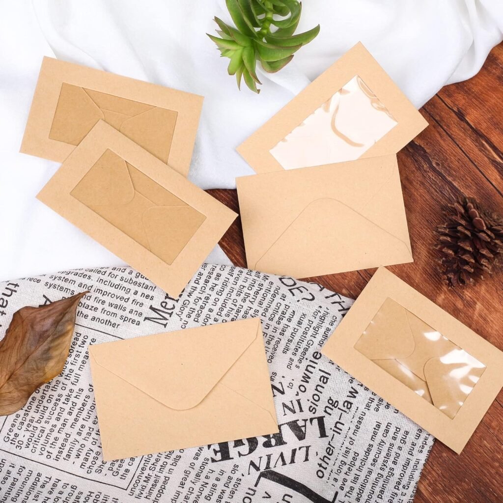 200 PC Gift Card Envelopes With Windows - 4.125” x 2.78” inch Mini Brown Kraft Envelopes for Business Cards and Gift Cards