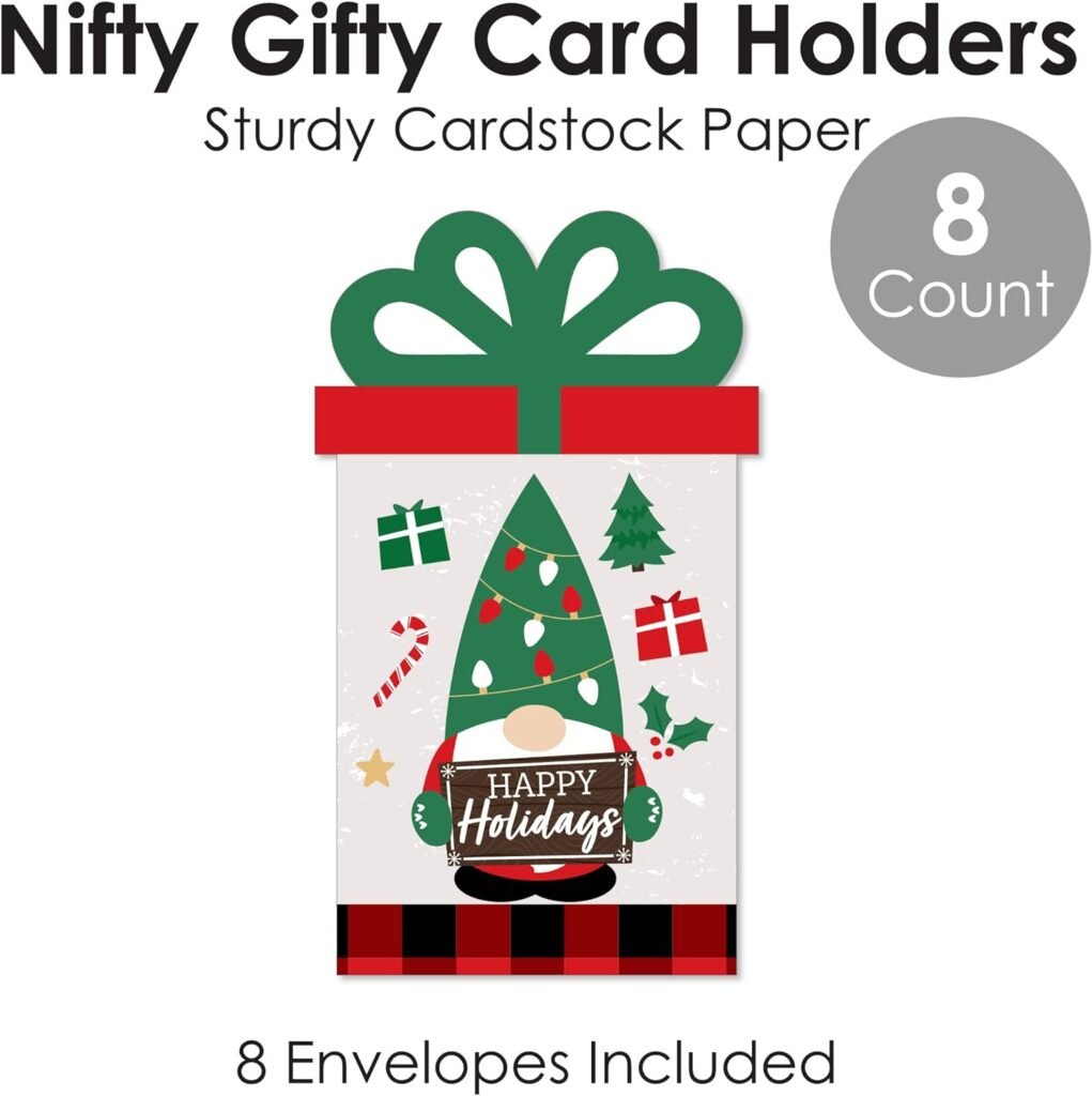 Big Dot of Happiness Red and Green Holiday Gnomes - Christmas Party Money and Gift Card Sleeves - Nifty Gifty Card Holders - Set of 8
