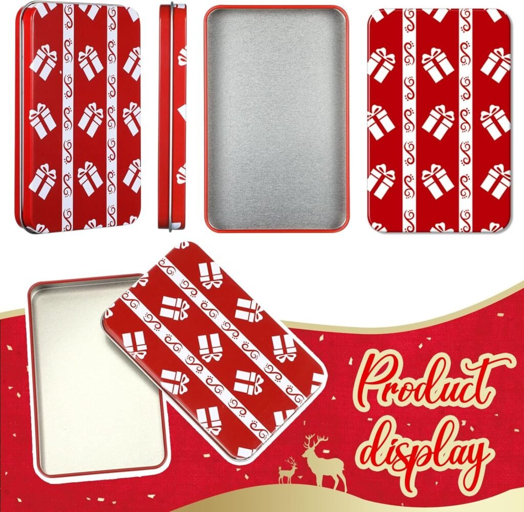 Blulu 12 Pcs Christmas Gift Card Holders, Plaid Patterns Tin Boxes Xmas Small Gift Card Box with Lids for Money Greeting Card Holiday Party Favors Gift Giving Stocking Stuffers, 4.92 x 3.15 x 0.6 Inch