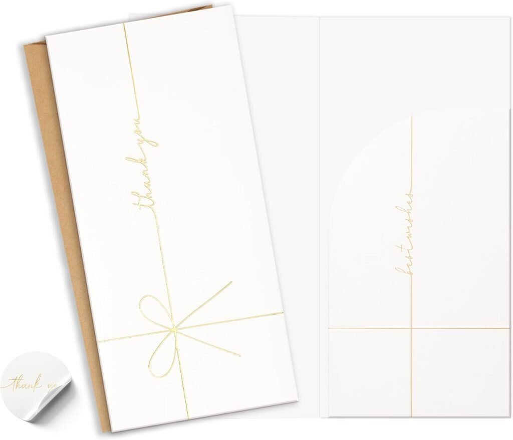 Elegant Ribbon-Style Money Cards with Envelopes Set – 20 Cards with Gold Foil, 20 Envelopes, 24 Sealing Stickers | Versatile Money Card Holders for Cash, Gift Cards | Classic Design, Smudge-Free